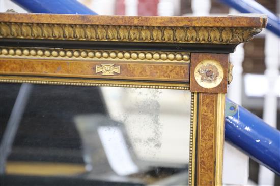 A Victorian amboyna giltwood and gesso overmantel mirror with oval jasper pediment, W.153, H.148cm